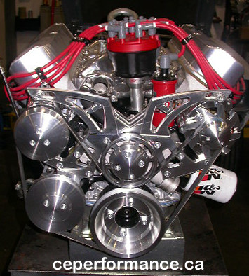Just one of the many custom built high performance Ford V8 crate motors we have built. Shown are a billet aluminum March pulley set.
